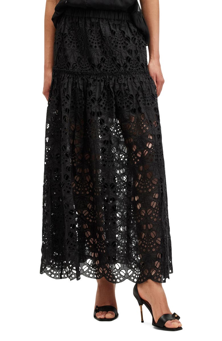 AllSaints Rosie Embroidered Skirt, Main, color,