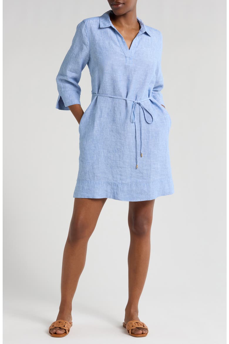 Two Palms Linen Shirtdress, Main, color, BUCCANEER BLUE