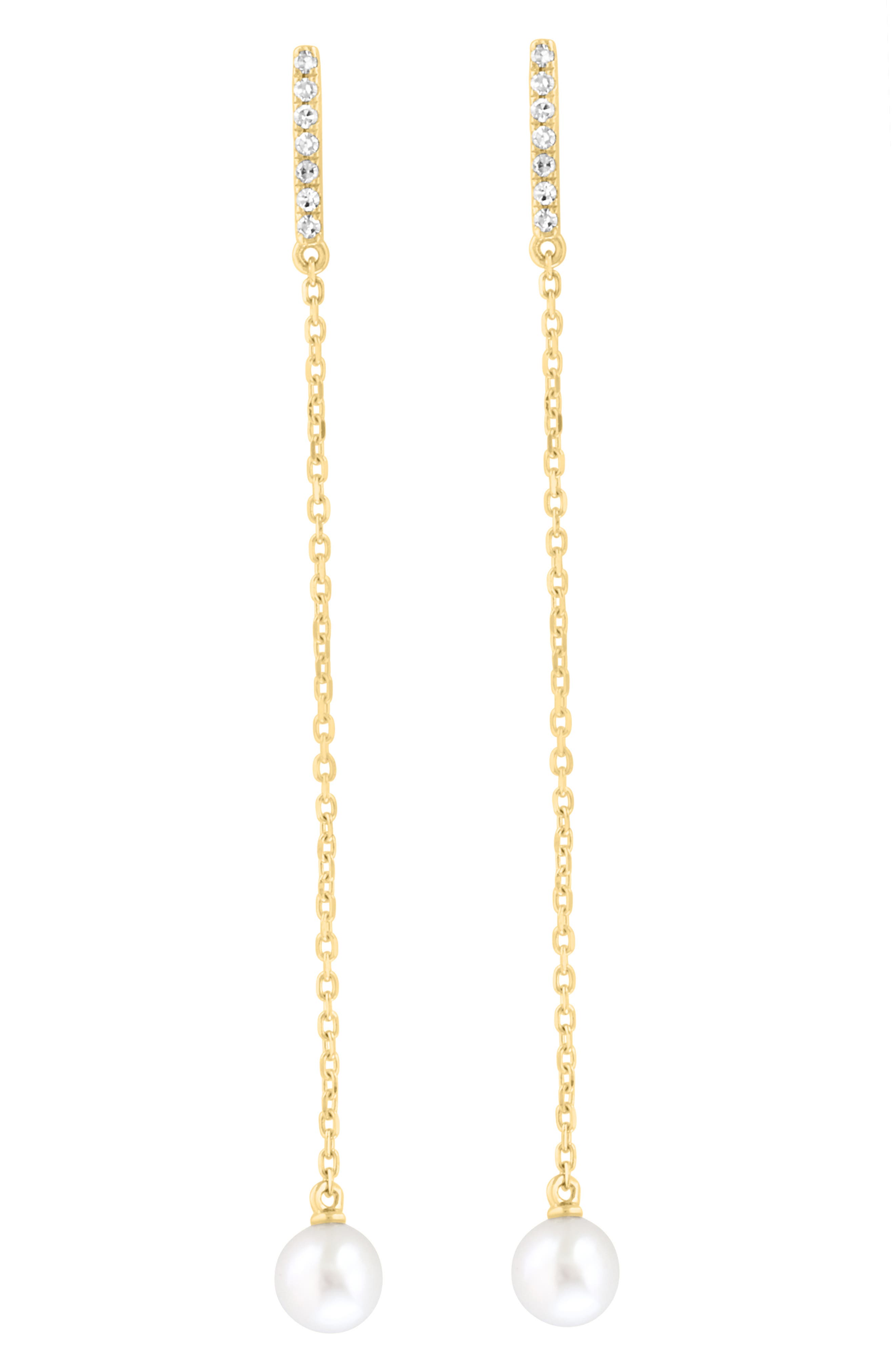 Diamond & Freshwater Pearl Drop Earrings