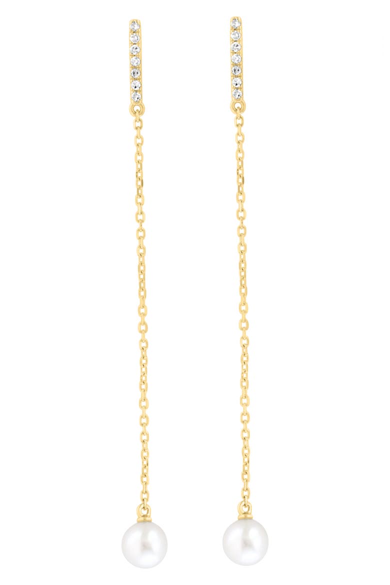 Diamond & Freshwater Pearl Drop Earrings, Main, color, WHITE