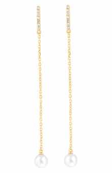 Diamond & Freshwater Pearl Drop Earrings