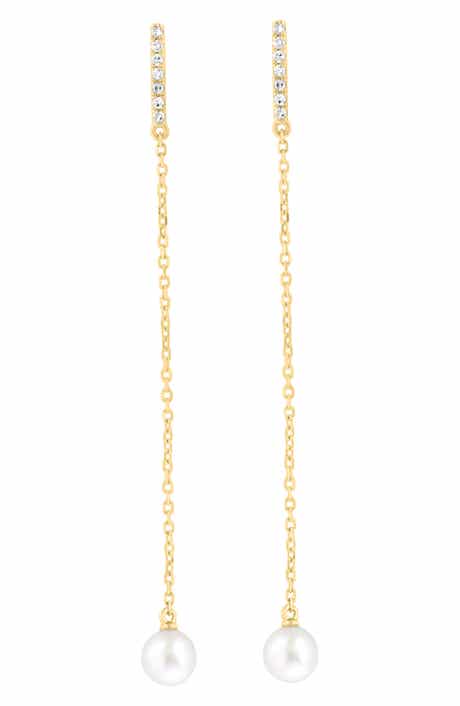 Diamond & Freshwater Pearl Drop Earrings