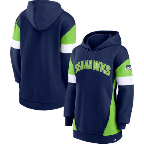 Women's Fanatics Branded College Navy/Neon Green Seattle Seahawks Lock It Down Pullover Hoodie