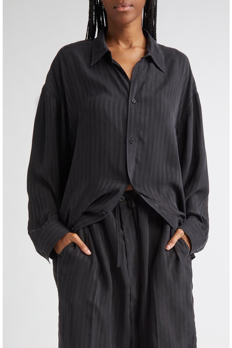 Fluid Stripe Button-Up Shirt, Main, color, BLACK