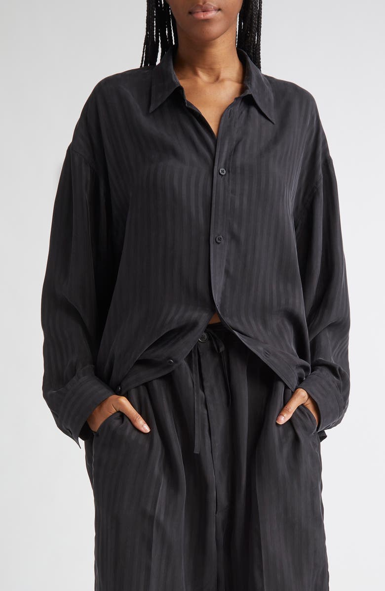 Balenciaga Fluid Stripe Button-Up Shirt, Main, color, Black