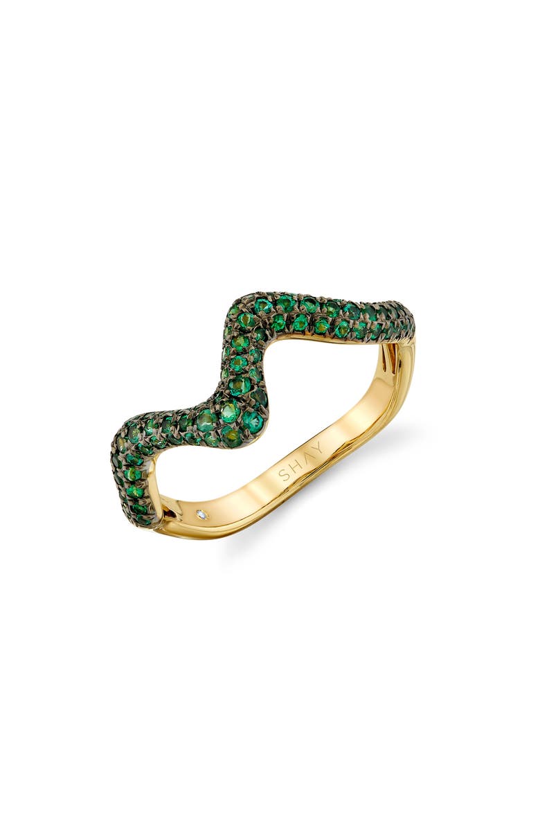 SHAY Wave 18K Gold Emerald Pavé Ring, Main, color, Gold