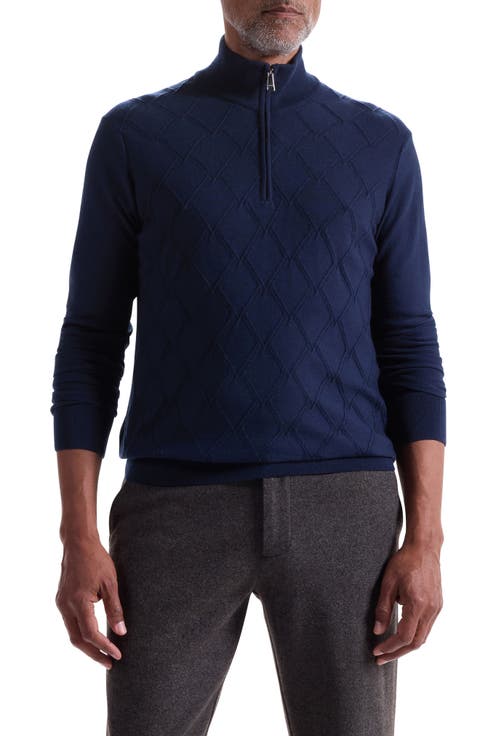 Merino Wool & Silk Diamond Quarter Zip Sweater