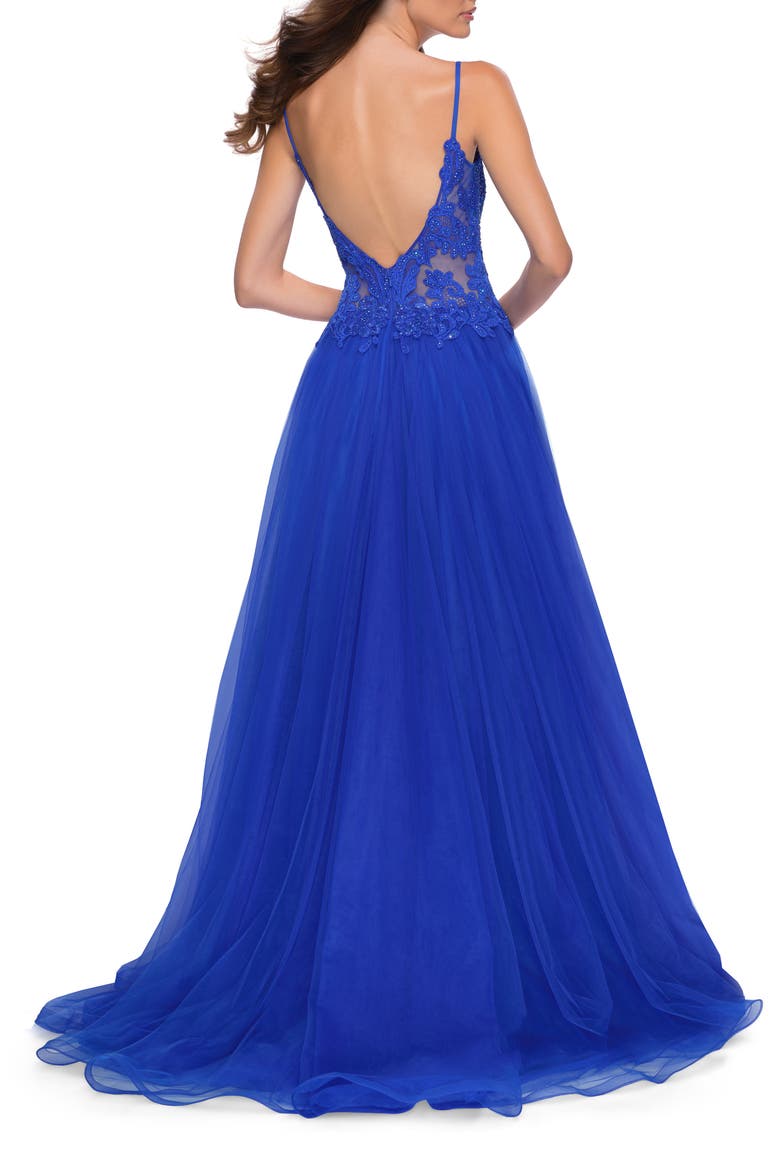 Tulle A Line Gown with Lace Rhinestone Bodice, Alternate, color, ROYAL BLUE