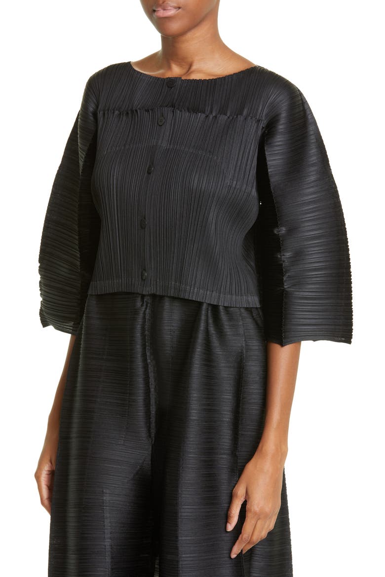 Route Pleated Crop Cardigan, Alternate, color, BLACK