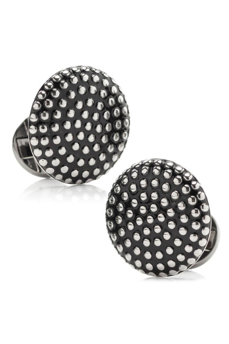Textured Circle Cuff Links, Main, color, SILVER