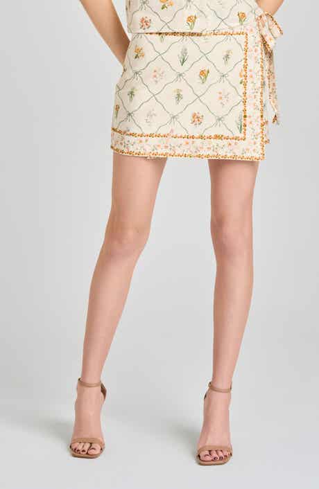 Amelia Floral Linen Blend Wrap Miniskirt