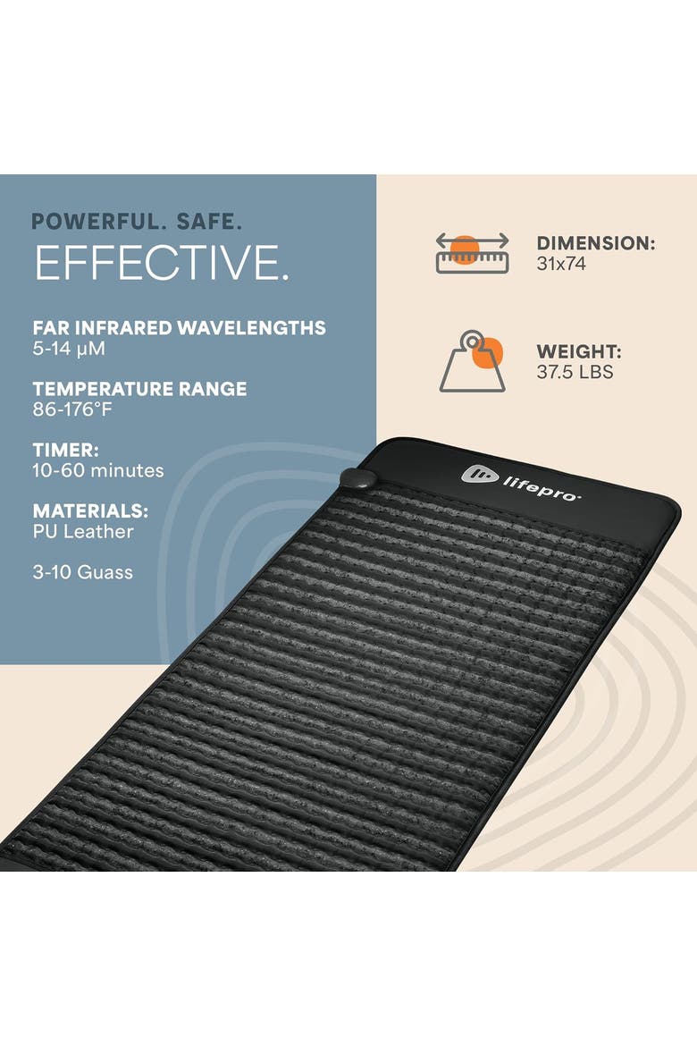 Portable Far Infrared Heating Mat (39 x 19.5 and 74 x 31in)  with Heating Pads for Recovery & Pain Relief, Alternate, color, Black/Medium
