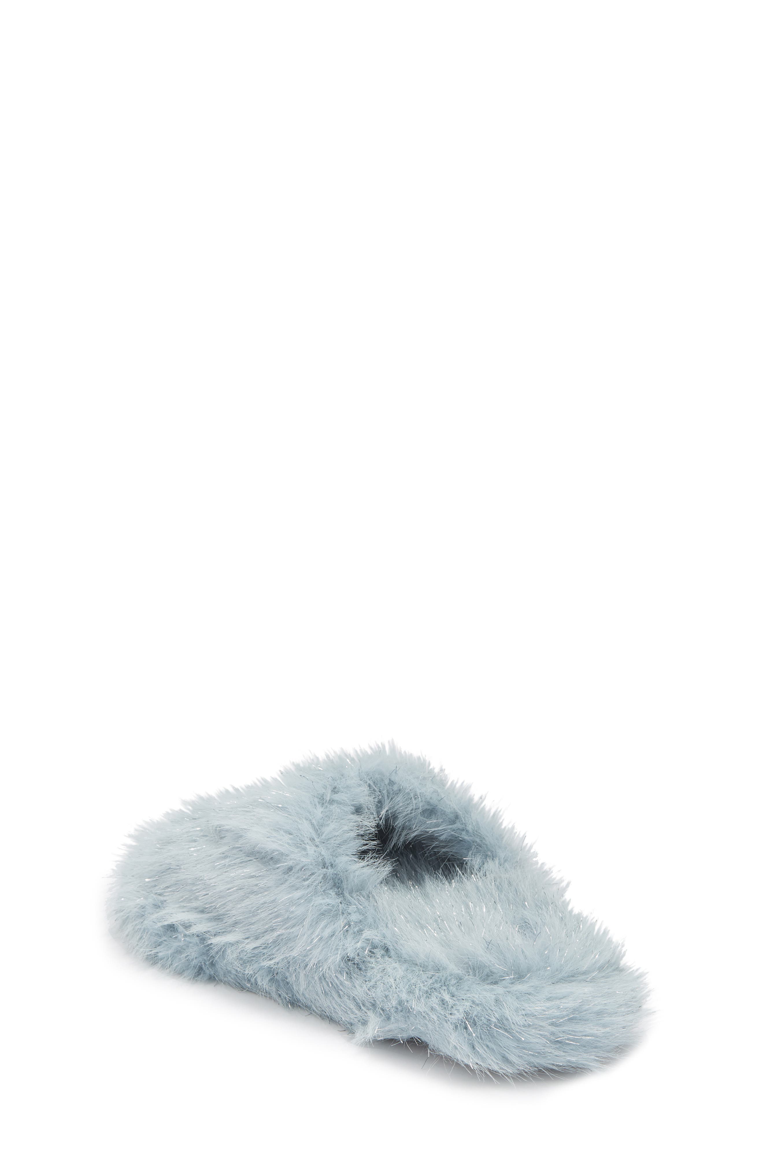 Bunnie Faux Fur Slide Slipper, Alternate, color, BLUE DUST