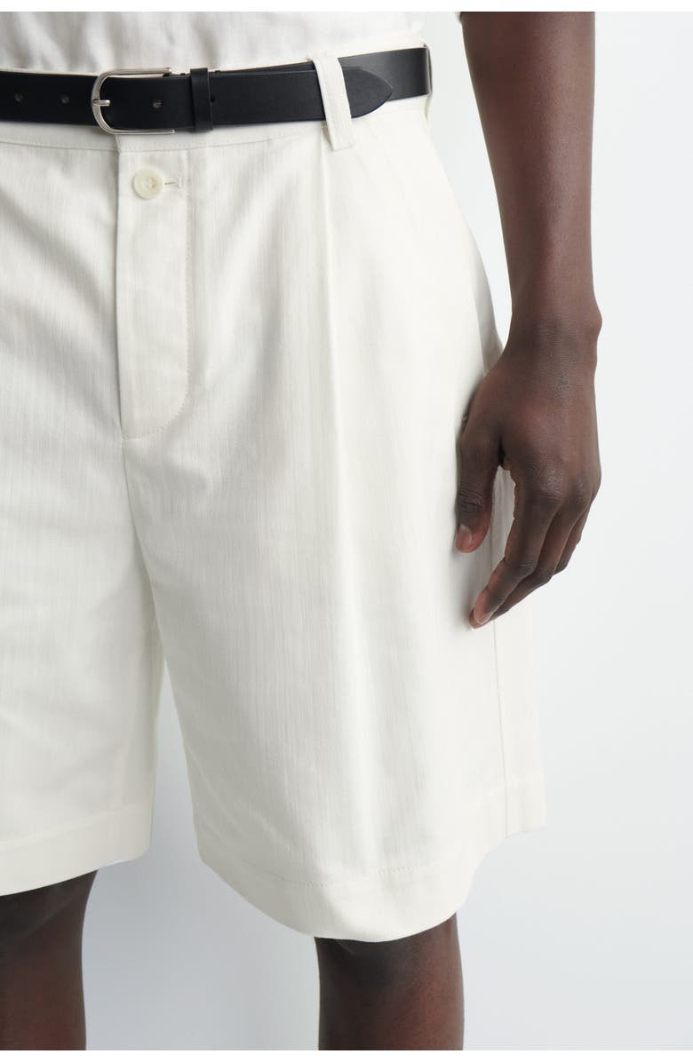 COS Pleated Denim-herringbone Shorts, Alternate, color, White