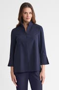 Ming Wang Stretch Deco Crepe Zip Front Pullover Blouse