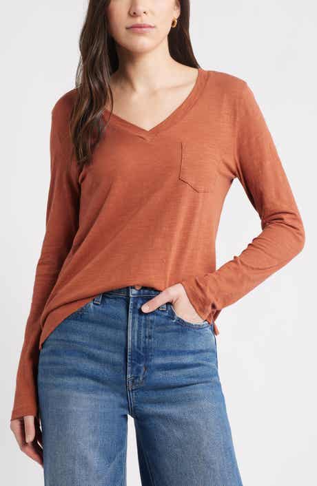 Caslon® Long Sleeve V-Neck T-Shirt