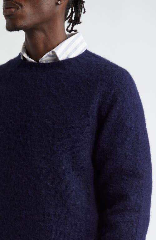 Drake's Brushed Shetland Lambswool Crewneck Sweater In 250 Navy