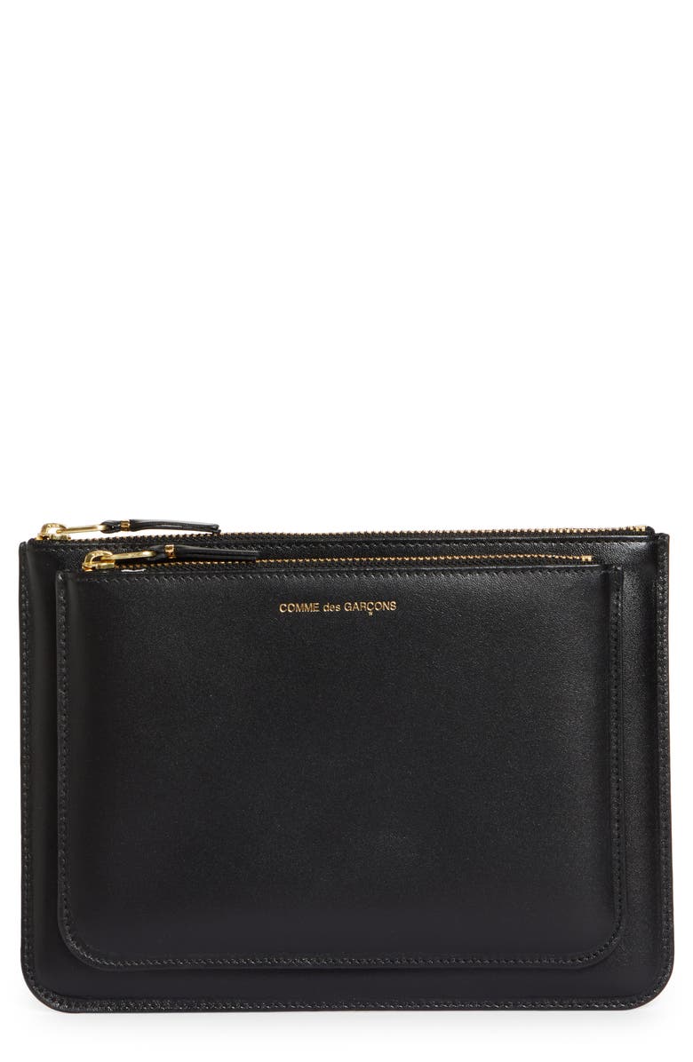 Comme des Garçons Wallets Outside Pocket Leather Zip Pouch, Main, color, Black