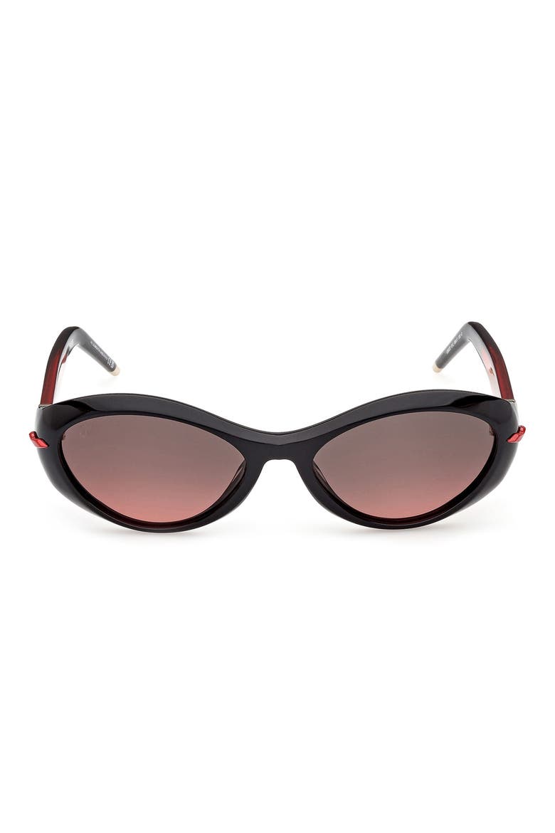 55mm Oval Sunglasses, Main, color, BLACK / BILAYER BLACK / RED