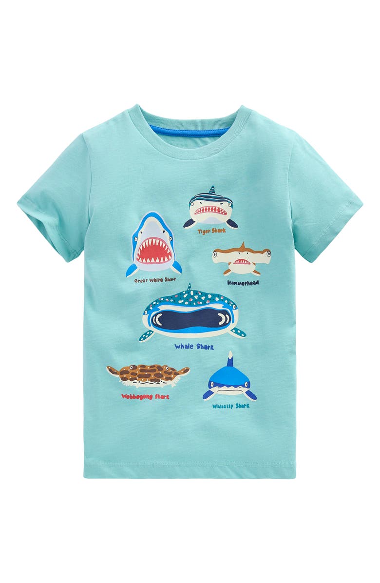 Mini Boden Kids' Shark Glow in the Dark Graphic T-Shirt, Main, color, Jadeite Sharks