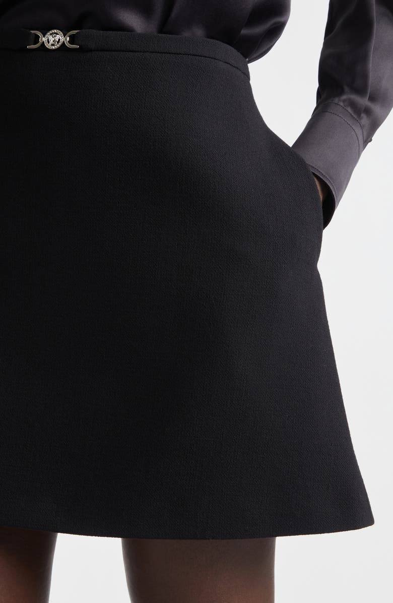 Versace Medusa '95 Double Face Virgin Wool Crepe Miniskirt, Alternate, color, Black