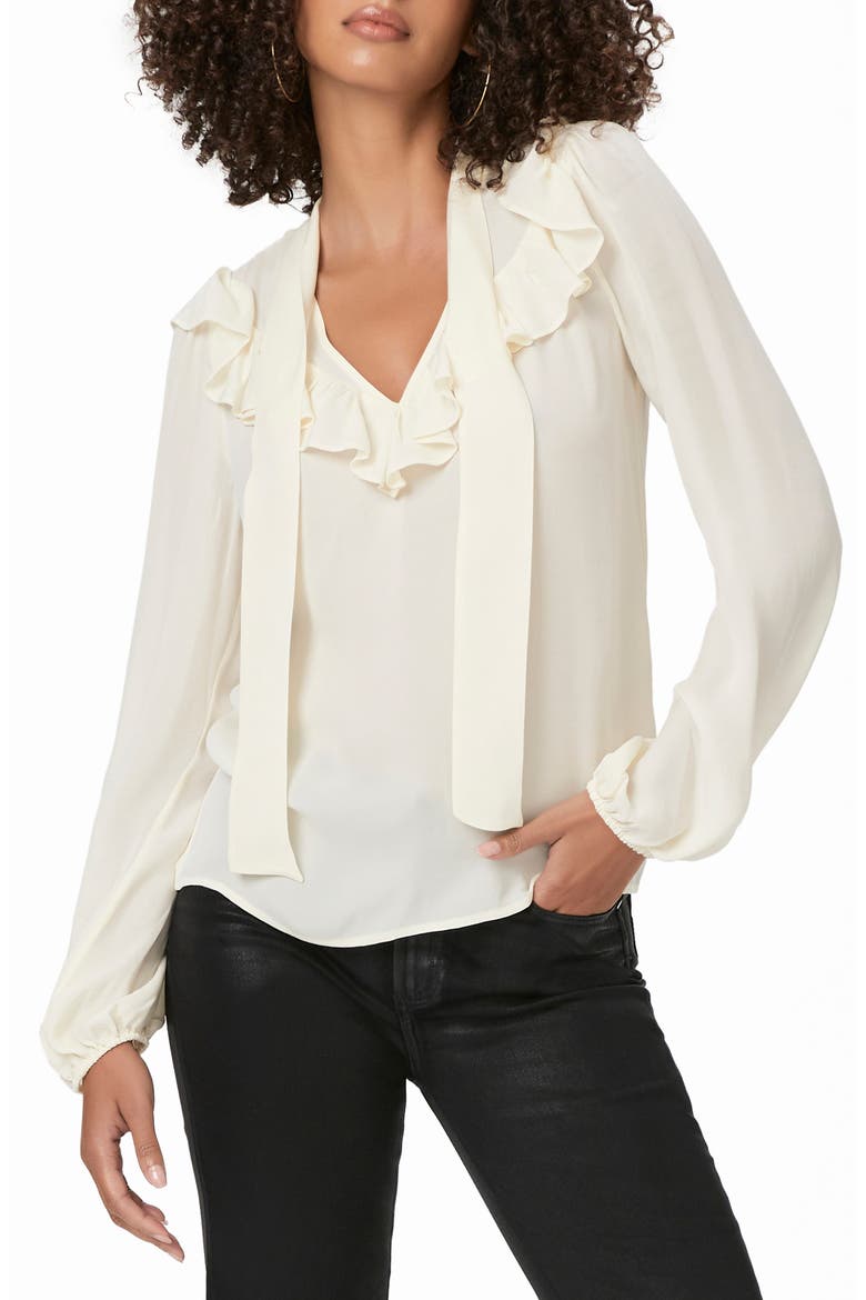 Katya Ruffle Tie Neck Silk Top, Main, color, ANT WHITE