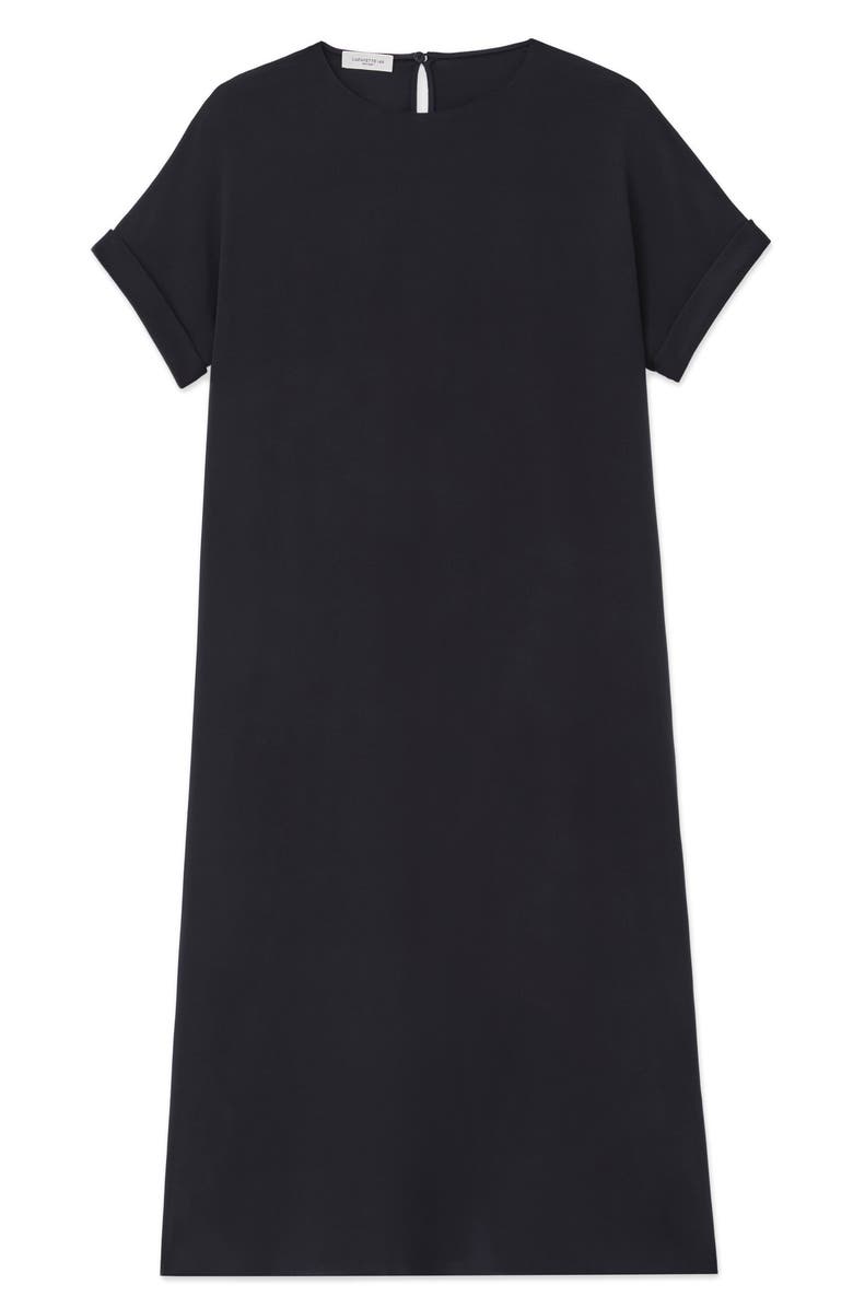 Lafayette 148 New York Roll Cuff Silk Stretch Georgette T-Shirt Dress, Alternate, color, 