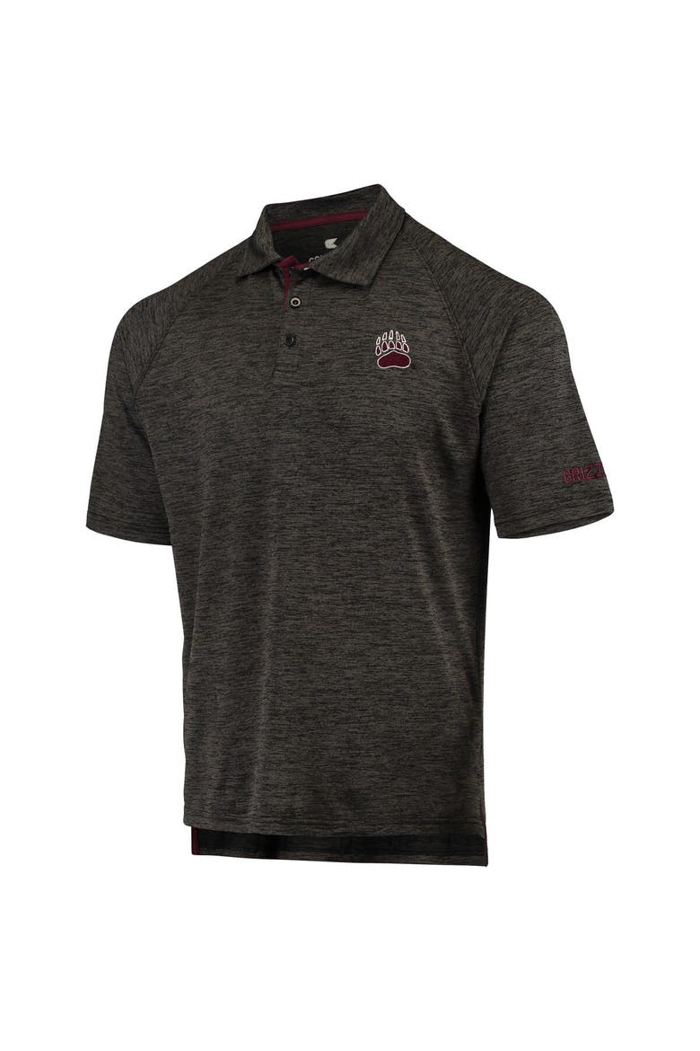 Men's Colosseum Heathered Black Montana Grizzlies Down Swing Raglan Polo, Alternate, color, Heather Black