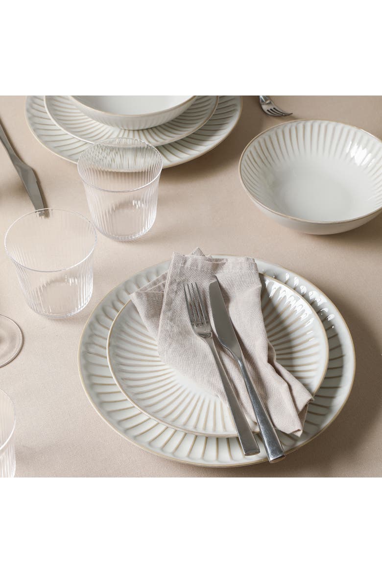 Linea Stoneware 16-Piece Dinnerware Set with Glasses, Alternate, color, White