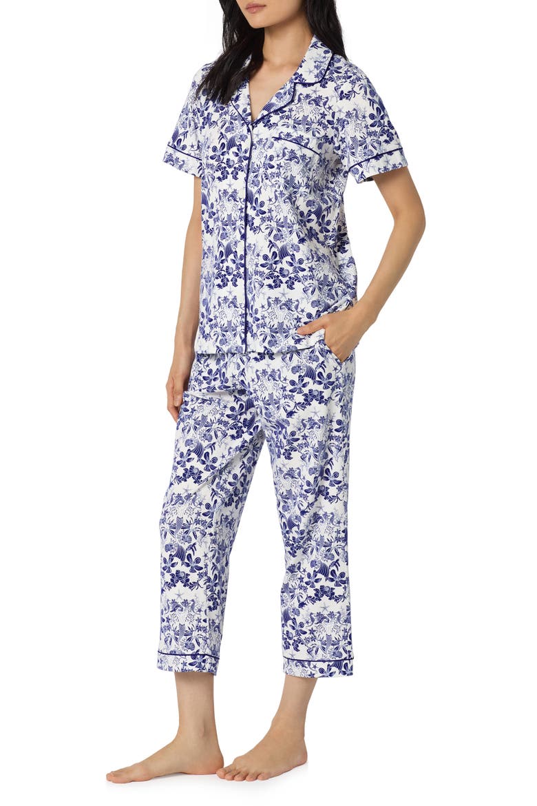 Print Stretch Organic Cotton Jersey Crop Pajamas, Alternate, color, UNDER THE SEA