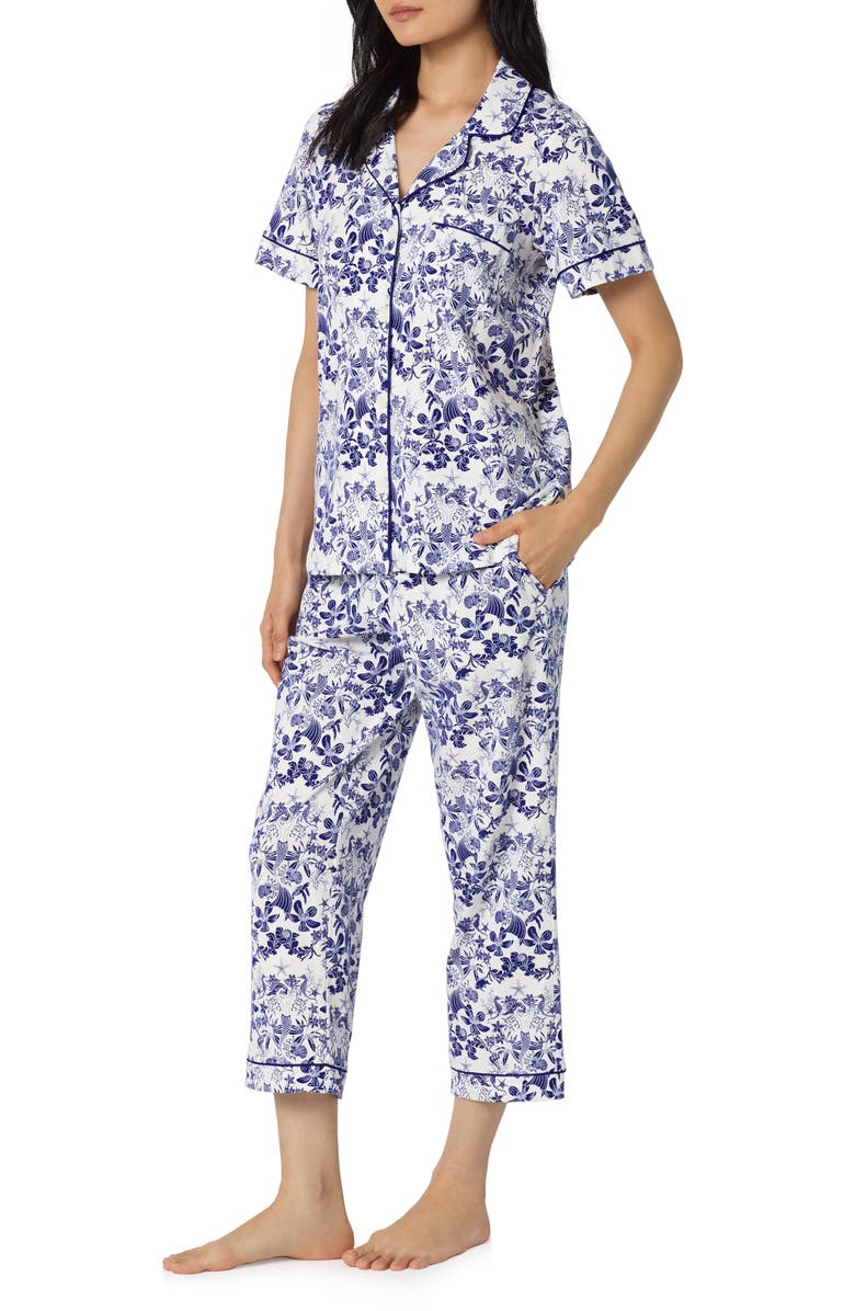 BedHead Pajamas Print Stretch Organic Cotton Jersey Crop Pajamas, Alternate, color, Under The Sea