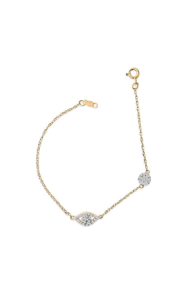 14K Yellow Gold Plated Silver 1/3 Cttw Diamond Evil Eye Station Bracelet, Alternate, color, Yellow Gold over Silver