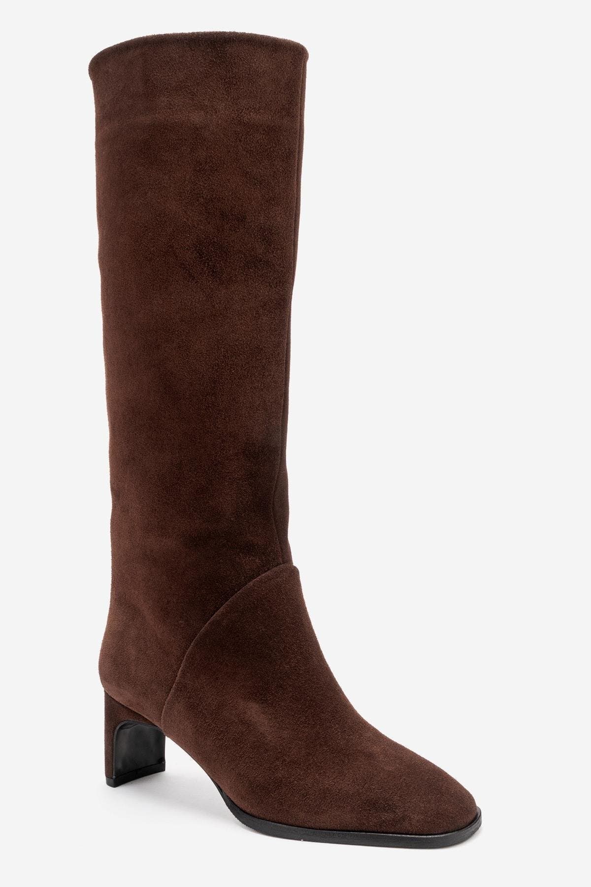 Taly Leather Block Heel Knee High Boot, Alternate, color, Brown Suede