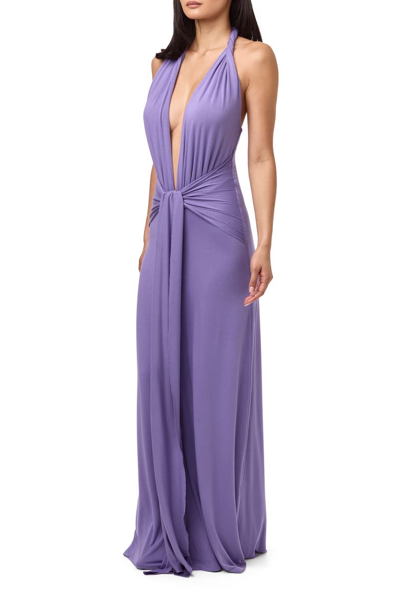 Naked Wardrobe Plunge Halter Maxi Dress, Alternate, color, Violet