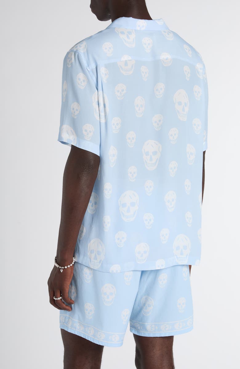 McQueen Skull Print Camp Shirt, Alternate, color, Ice Blue