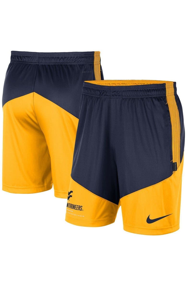 Nike Men's Nike Navy/Gold West Virginia Mountaineers Team Performance Knit Shorts, Main, color, 