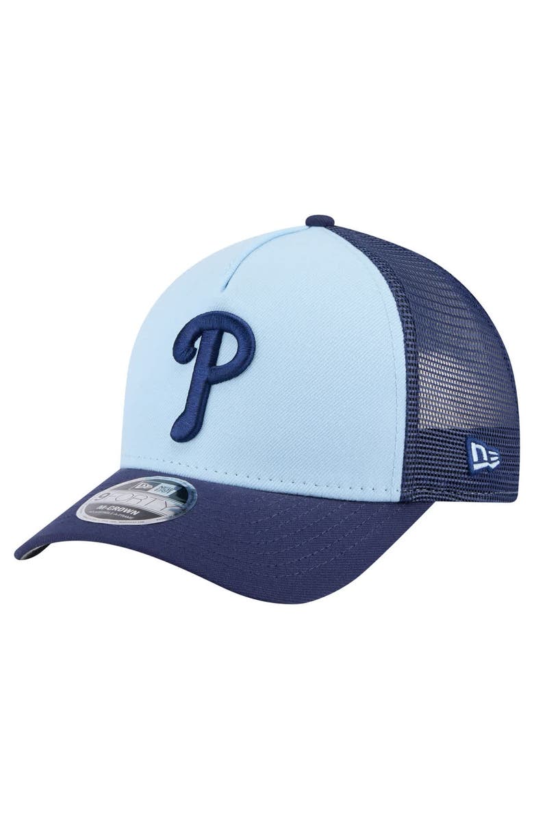 New Era Men's New Era Light Blue/Navy Philadelphia Phillies 2-Tone Color Pack 9FORTY Adjustable Trucker Hat, Main, color,