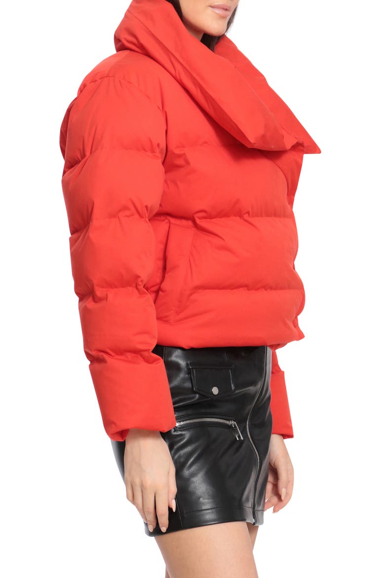 Envelope Collar Water Resistant Duvet Puffer Coat, Alternate, color, SCARLET