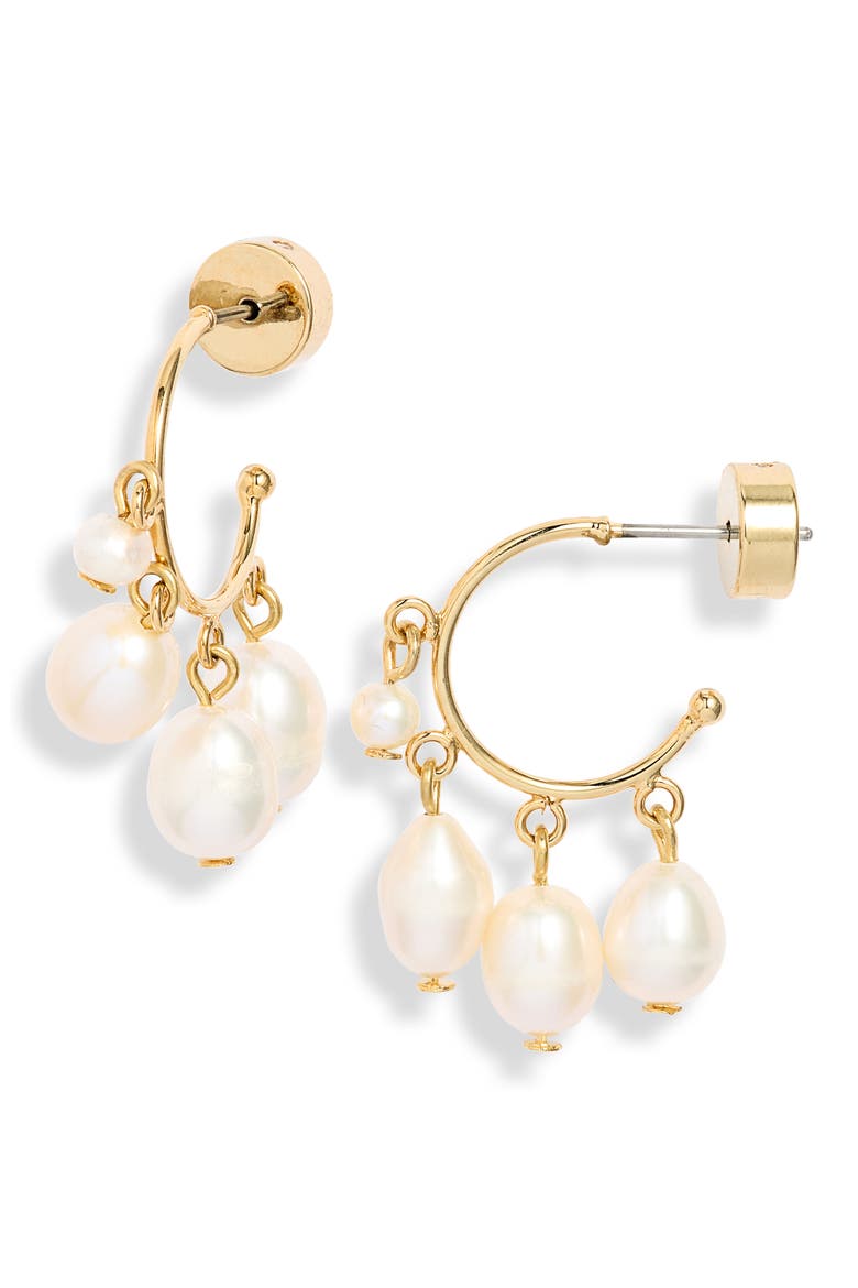 Demi Fine Shaky Freshwater Pearl Hoop Earrings, Main, color, WHITE- 14K GOLD PLATED