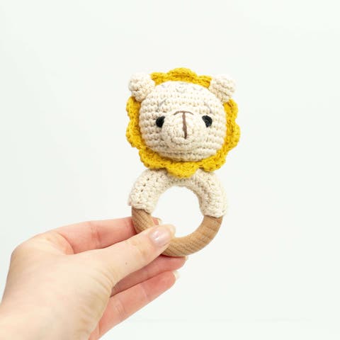 Baby Interactive Wooden Toy Rattle with Crochet Animal