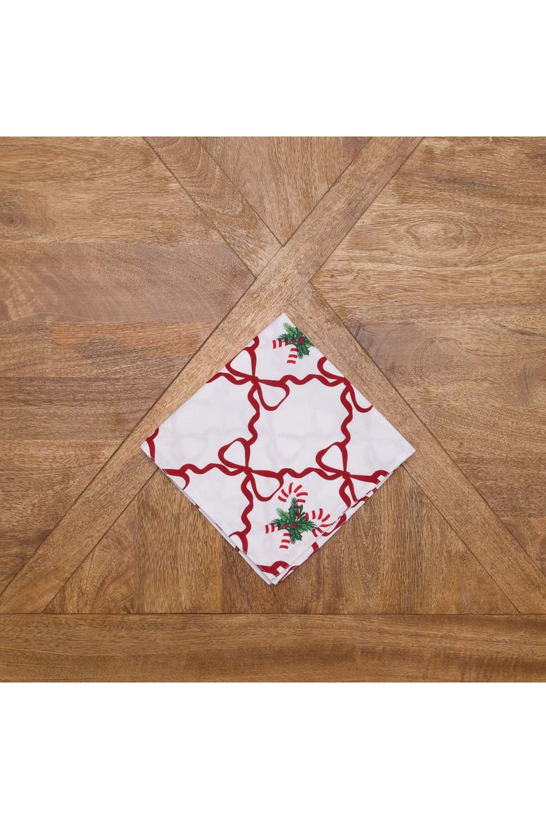 Candy Cane Berry Bows and Ribbons Christmas Set of 6 Cloth Napkins, Alternate, color, White