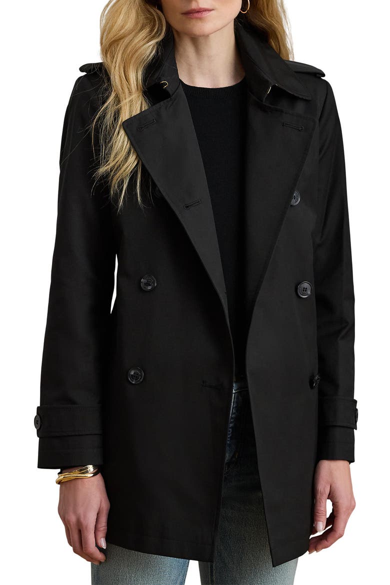 Double Breasted Cotton Blend Jacket, Main, color, BLACK