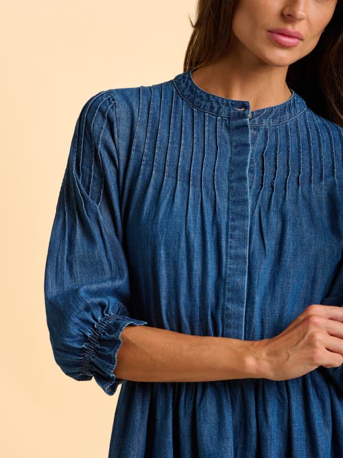 Brakeburn Icylyn 3/4 Sleeve Round Neck Midi Dress In Blue