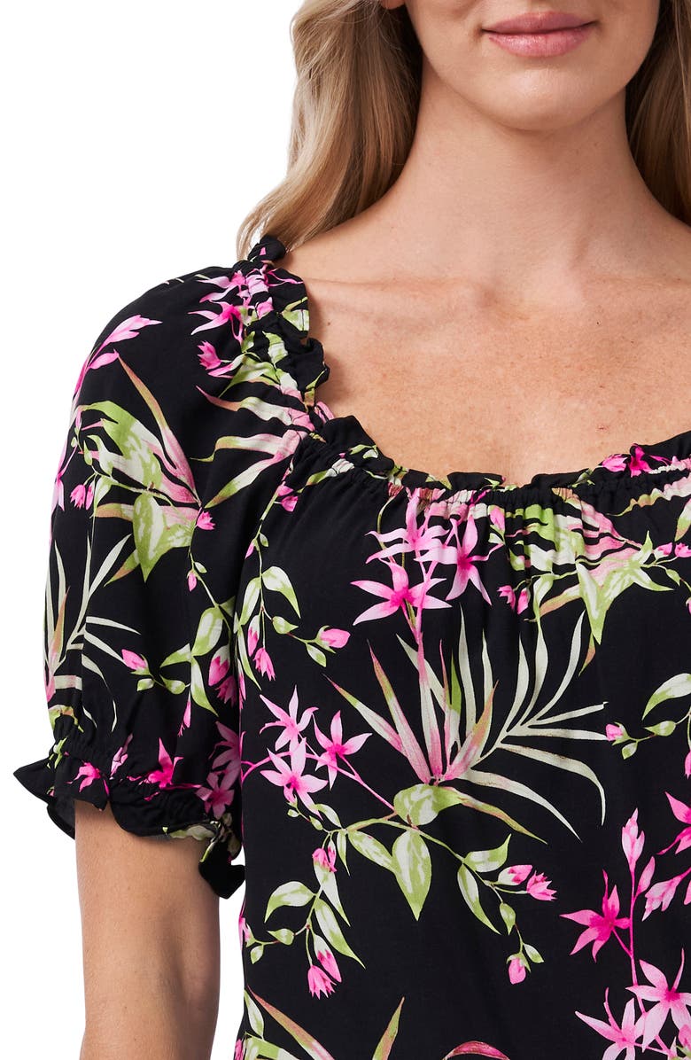 CeCe Serene Floral Puff Sleeve Square Neck Blouse, Alternate, color,