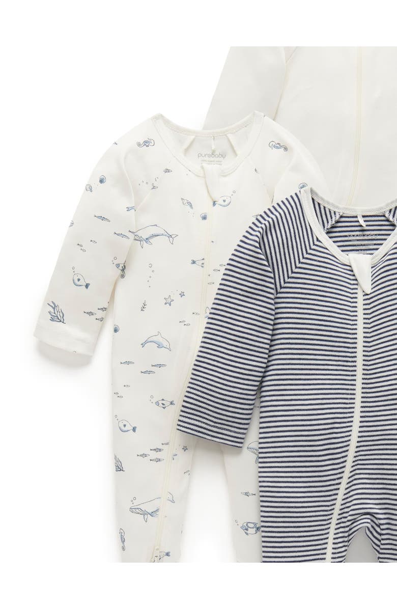 Purebaby 4 Pack Zip Footie Boys, Alternate, color, Vanilla Nautical Pack
