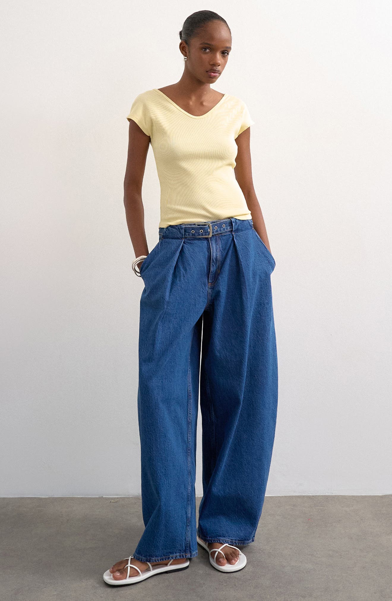 Double V-Neck Rib Knit Top - image 2