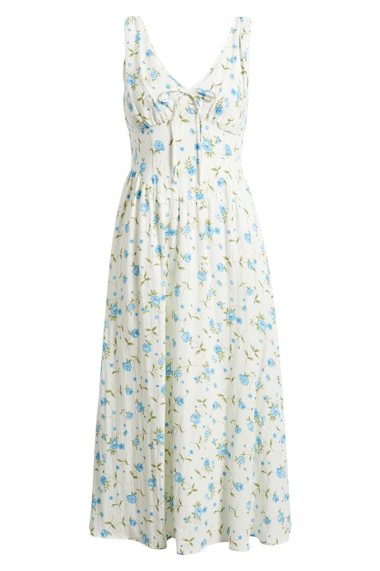 Floral Print Sleeveless Midi Dress, Alternate, color, IVORY/BLUE