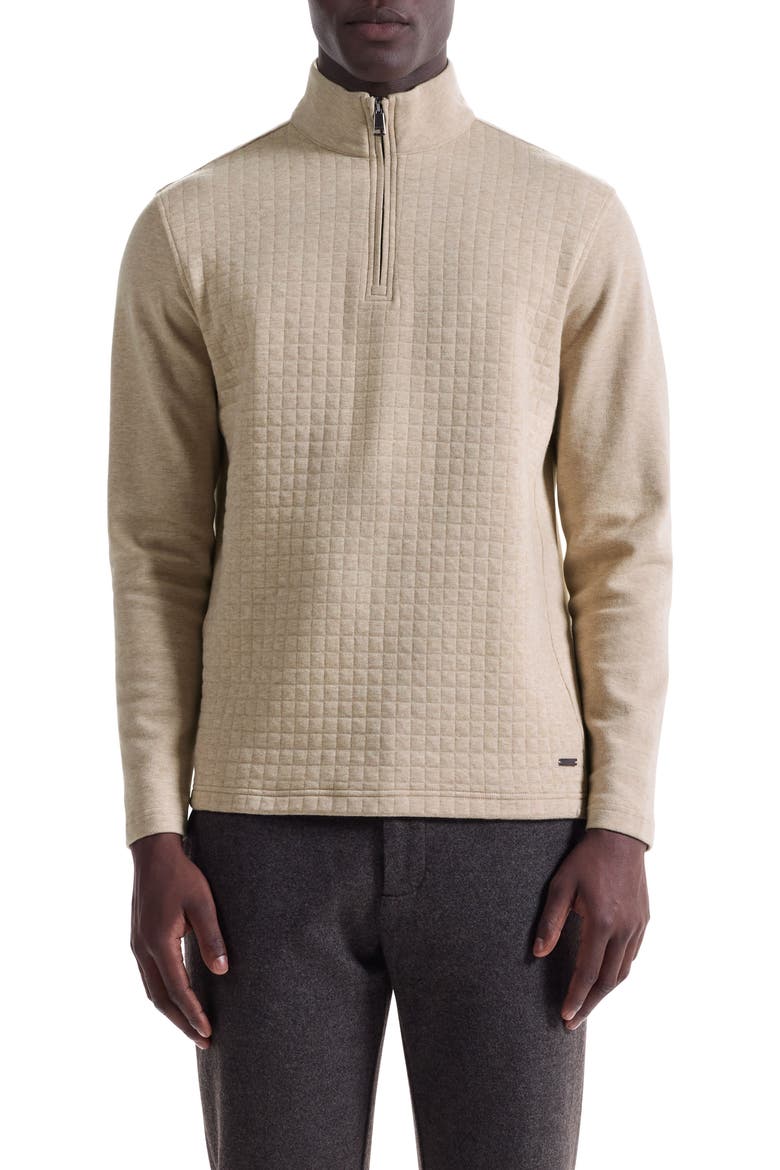 Waffle Quarter Zip Cotton Blend Pullover, Main, color, SAND