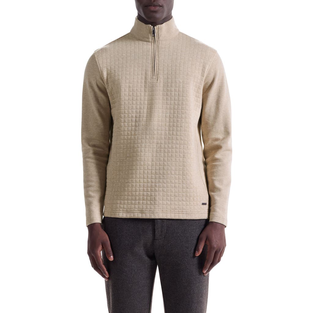 Bugatchi Waffle Quarter Zip Cotton Blend Pullover In Neutral