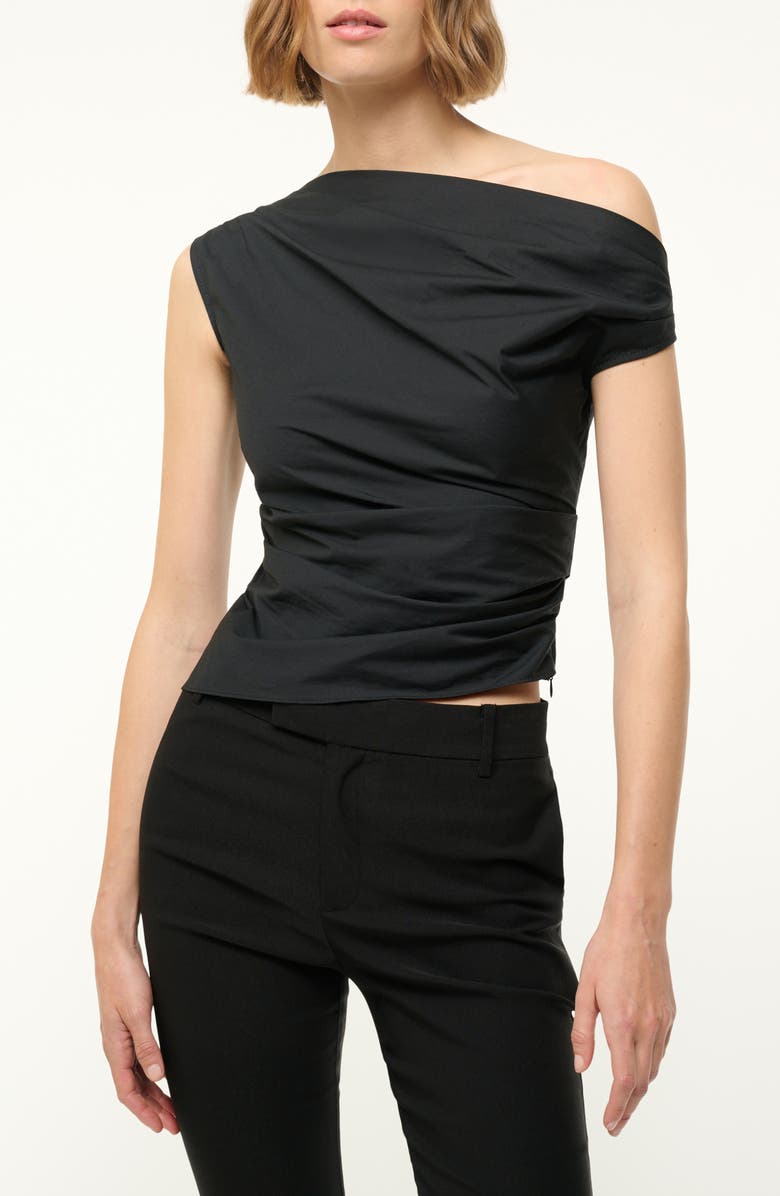 STAUD Phare One-Shoulder Woven Stretch Cotton Top, Main, color, 